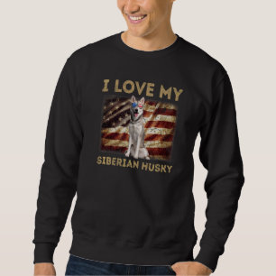 I Love My Siberian Husky Dad Mum American Flag Wei Sweatshirt