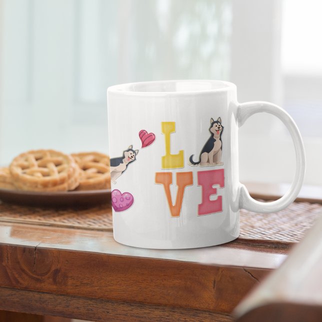 I Love My Siberian husky Dog Pet Glowing Heart Coffee Mug (Creator Uploaded)