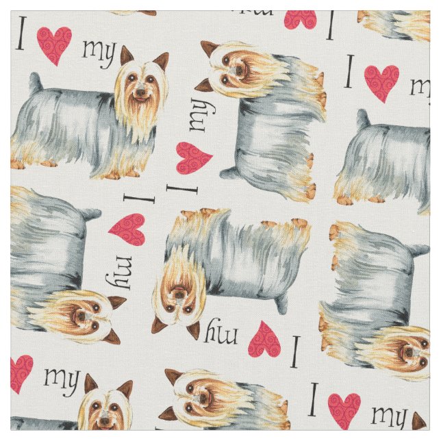 I Love my Silky Terrier Fabric (Close Up)