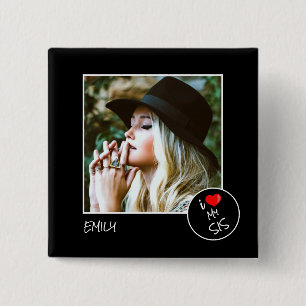 I Love My Sis Custom Photo – Personalized 15 Cm Square Badge