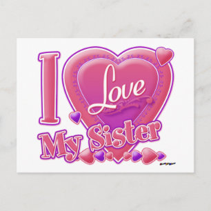 I Love My Sister pink/purple - heart Postcard