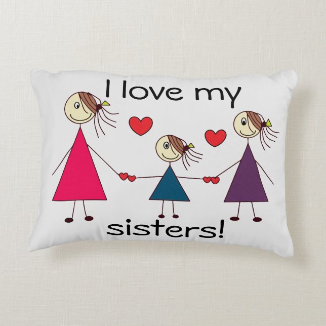 I love my sisters Cute Sisters Drawing Decorative Cushion (Back)