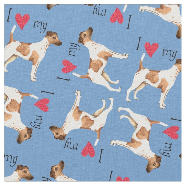 I Love my Smooth Fox Terrier Fabric (Close Up)