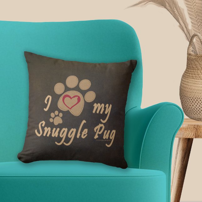 I Love My Snuggle Pug Paw Print Cushion (Creator Uploaded)