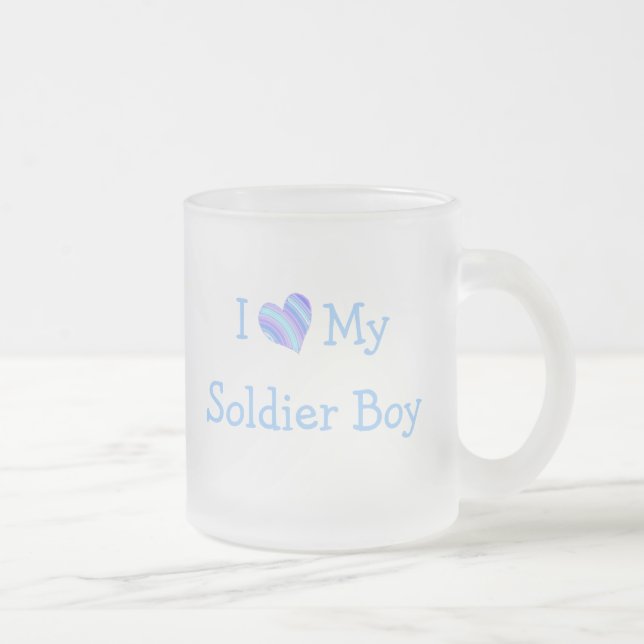 I Love My Soldier Boy Frosted Glass Coffee Mug (Right)