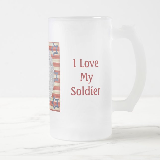 I Love My Soldier Custom Photo Personalised Frosted Glass Beer Mug (Right)