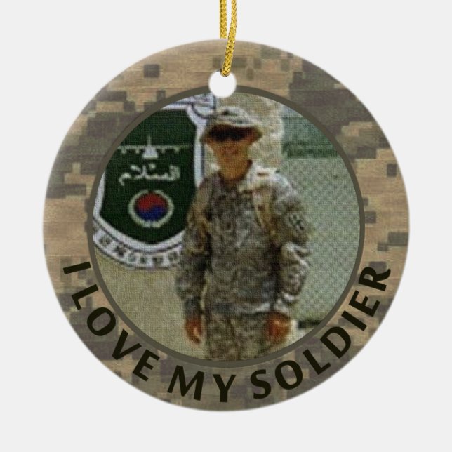 I Love My Soldier Military Photo Customisable Ceramic Tree Decoration (Front)