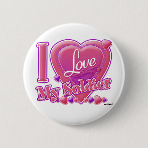 I Love My Soldier pink/purple - heart 6 Cm Round Badge