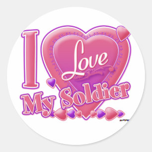 I Love My Soldier pink/purple - heart Classic Round Sticker