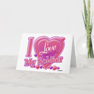I Love My Soldier pink/purple - heart Holiday Card