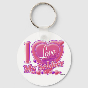 I Love My Soldier pink/purple - heart Key Ring