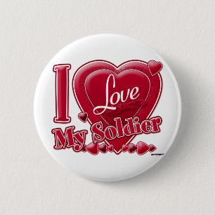 I Love My Soldier red - heart 6 Cm Round Badge