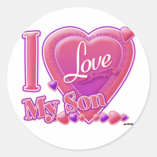 I Love My Son pink/purple - heart Classic Round Sticker