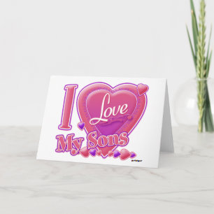 I Love My Sons pink/purple - heart Card