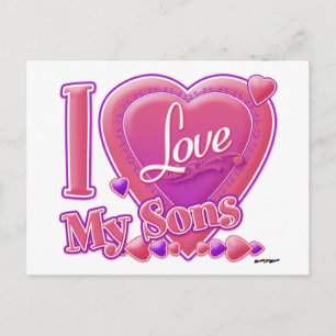 I Love My Sons pink/purple - heart Postcard