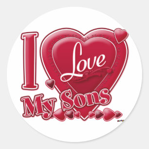 I Love My Sons red - heart Classic Round Sticker