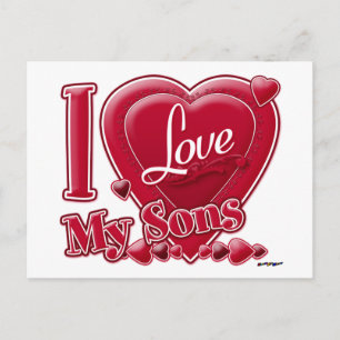 I Love My Sons red - heart Postcard