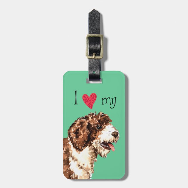 I Love my Spanish Water Dog Luggage Tag (Front Vertical)