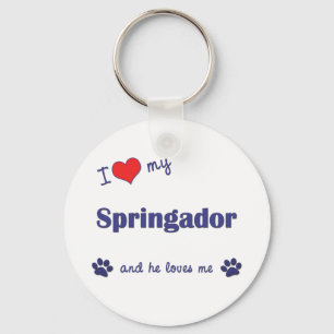 I Love My Springador (Male Dog) Key Ring