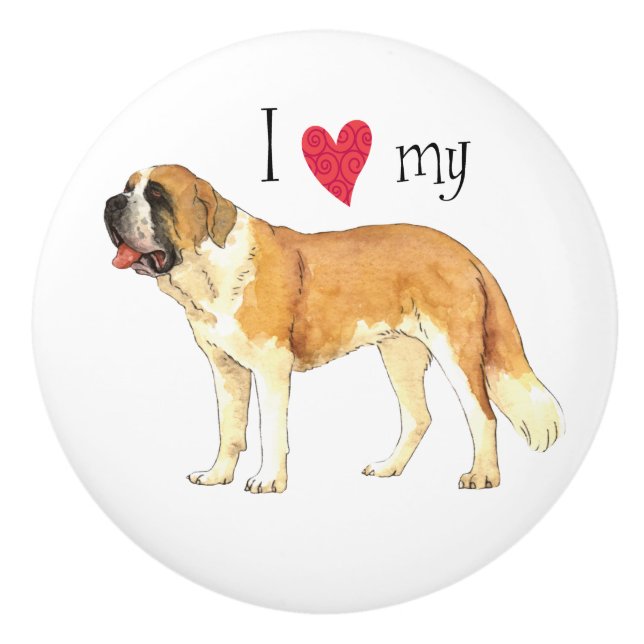 I Love my St. Bernard Ceramic Knob (Front)