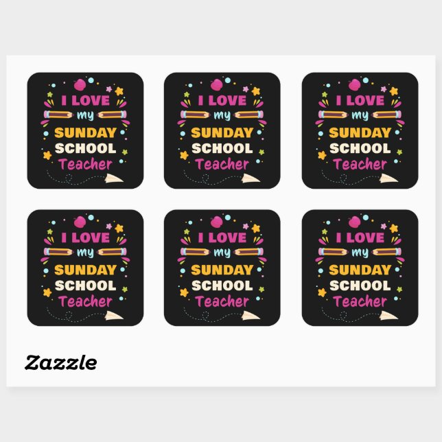 I Love My Sunday School Teacher – Christian Church Square Sticker (Sheet)