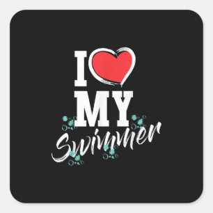 I Love My Swimmer Swim Team Mor Mama Gift Square Sticker