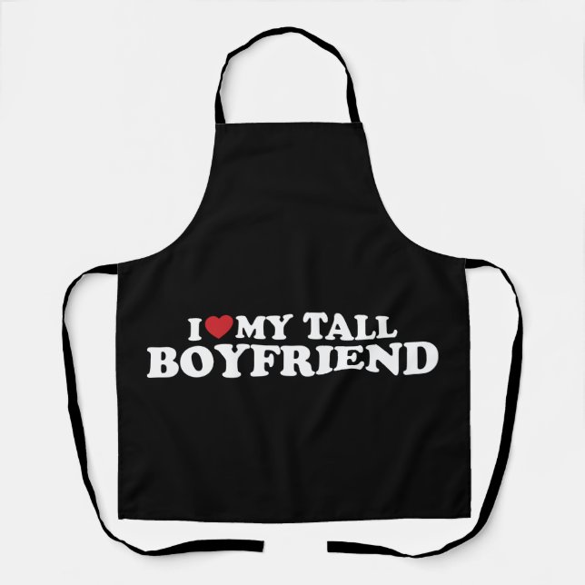 I Love My Tall Boyfriend Heart Groovy Retro Apron (Front)