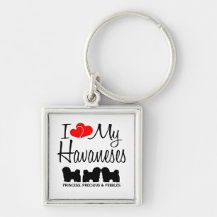 I Love My Three Havaneses Custom Keychain
