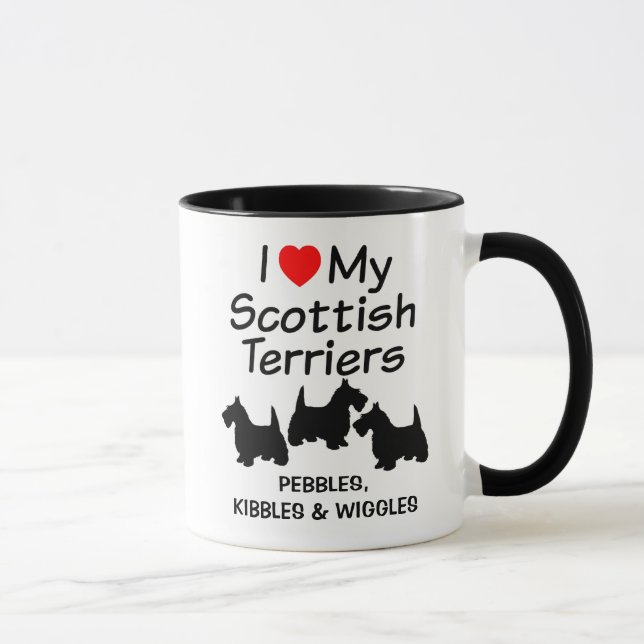 I Love My Three Scottish Terrier Dogs Mug (Right)