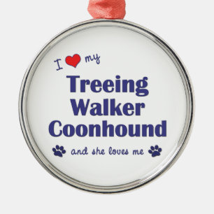 I Love My Treeing Walker Coonhound (Female Dog) Metal Tree Decoration
