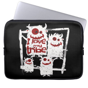 I Love My Tribe Funny Monster Family Halloween Laptop Sleeve