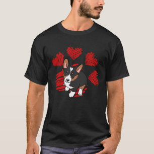 I Love My Tricolor Corgi Dog Paw With Heart Valent T-Shirt