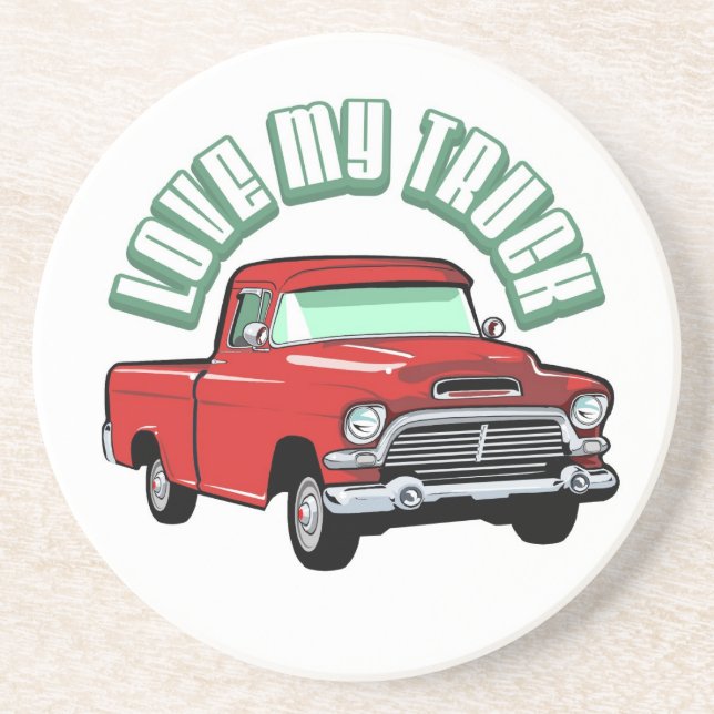 I love my truck - Old, classic red pickup Coaster (Front)