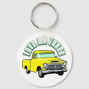 I love my truck - Old, classic yellow pickup Key Ring