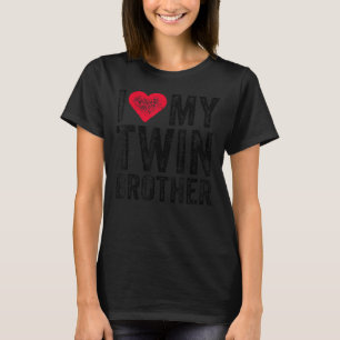 I Love My Twin Brother Red Heart Distressed Retro T-Shirt