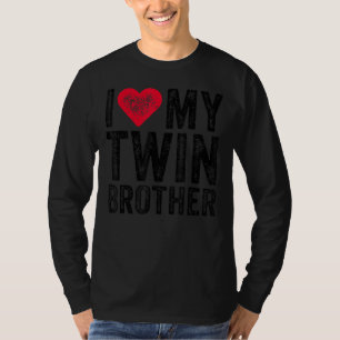 I Love My Twin Brother Red Heart Distressed Retro T-Shirt