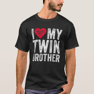 I Love My Twin Brother Red Heart Funny Distressed T-Shirt