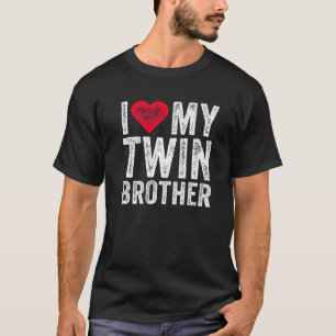 I Love My Twin Brother Red Heart Funny Distressed T-Shirt