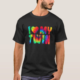 I Love My Twin Heart Funny Distressed Retro Tie Dy T-Shirt