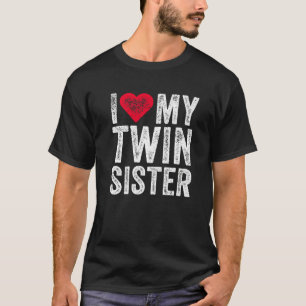 I Love My Twin Sister Red Heart  Distressed Retro  T-Shirt