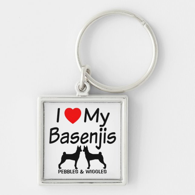 I Love My TWO Basenji Dogs Key Ring (Front)