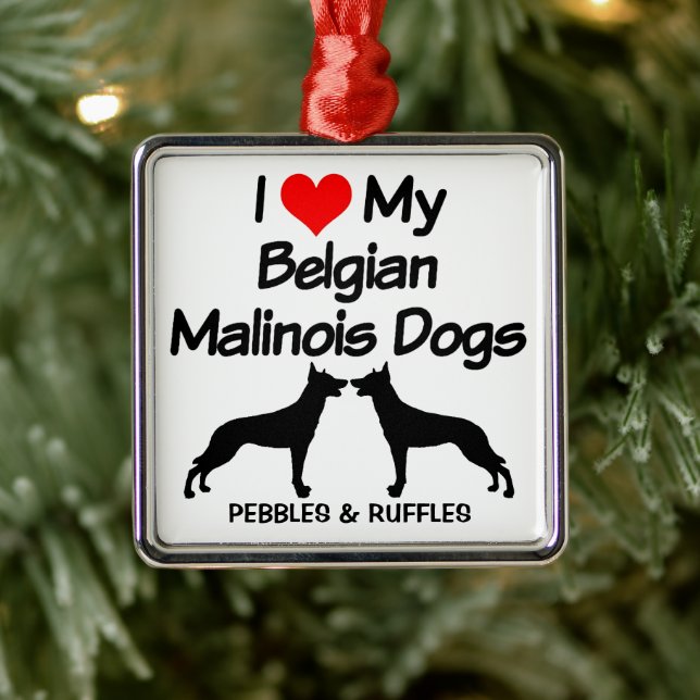 I Love My Two Belgian Malinois Dogs Metal Tree Decoration (Tree)