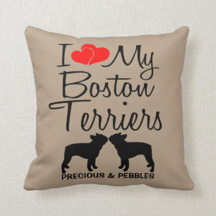 I Love My Two Boston Terriers Dogs Cushion