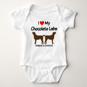 I Love My Two Chocolate Lab Dogs Silhouette Baby Bodysuit