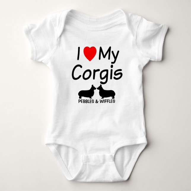 I Love My TWO Corgis Baby Bodysuit (Front)