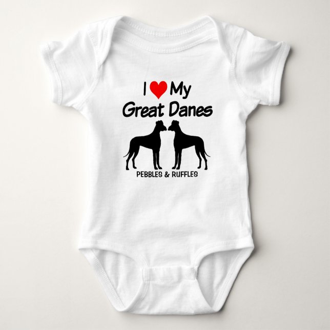 I Love My Two Great Dane Dogs Baby Bodysuit (Front)