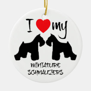 I Love My Two Miniature Schnauzer Dogs Ceramic Tree Decoration