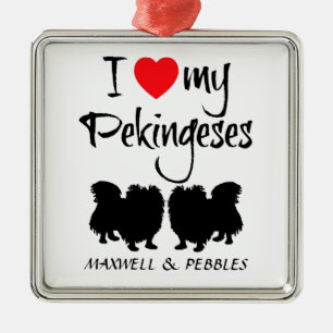 I Love My Two Pekingese Dogs Metal Tree Decoration