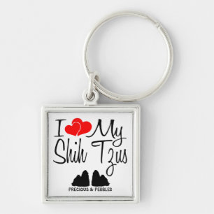 I Love My Two Shih Tzu Dogs Keychain
