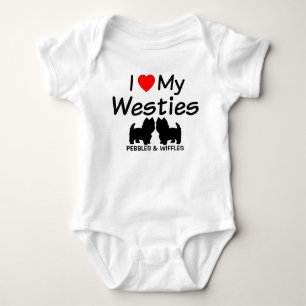 I Love My Two Westie Dogs Baby Bodysuit